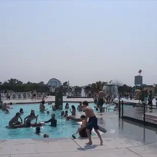 Large pool with built in basketball volleyball and floating log. FYI- The water is chilled to keep you cool and refreshed!