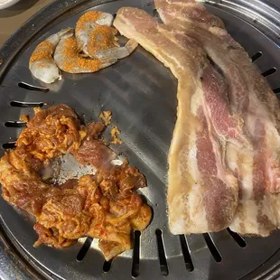 Shrimp, pork belly, bulgogi