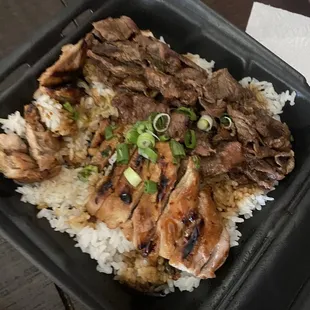 Beef and Chicken &amp; Beef Teriyaki Bowl So much food, did need some extra sauce.