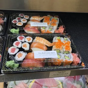 a variety of sushi items