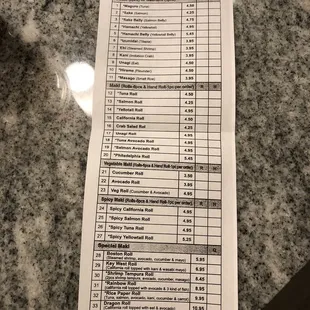 a receipt for yogi sushi