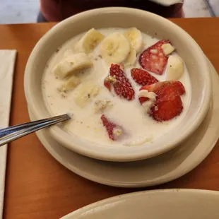 Granola. Strawberry and banana.