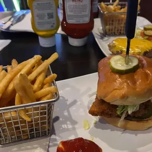 Nashville Hot Chicken Sandwich, Classic Cheeseburger, and Thin Cut Fries