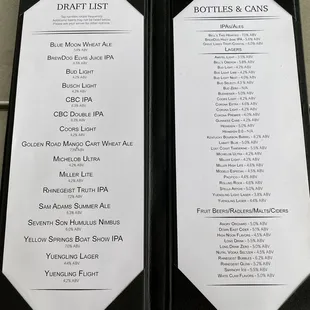 Drink menu
