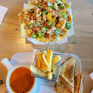 Three Cheese Grilled Cheese and Chicken Nachos