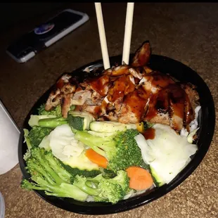 Teriyaki chicken with steamed rice &amp; veggies!