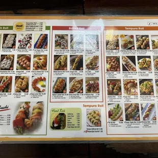 menu, sushi and sashimi