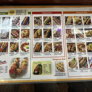sushi and sashimi, menu