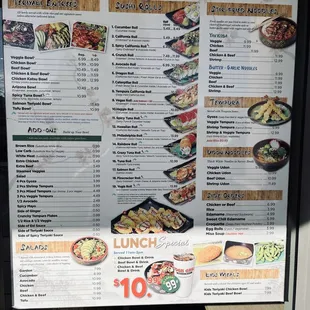 sushi and sashimi, menu