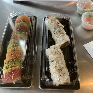 How the sushi comes out - in plastic containers