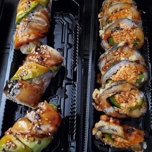 a variety of sushi rolls