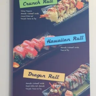 sushi and sashimi, menu