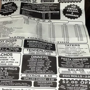 the menu for the restaurant