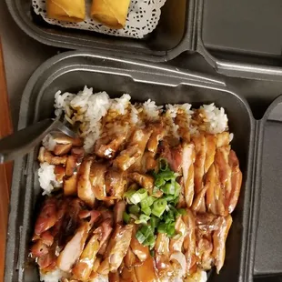 Chicken Teriyaki and Spring Rolls.