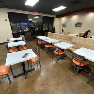 Dining area has new furniture! Much better than before, looks great.