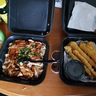 Real Green Tea, Chicken Terriyaki and finally shrimp Tempura.