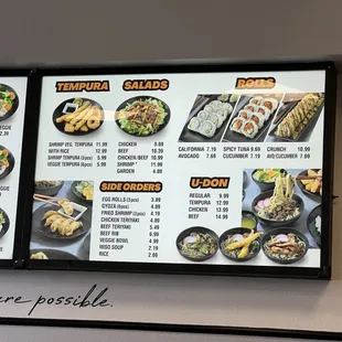 Roll, Salads, Udon and Side Menu