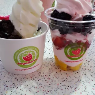 Delicious Plain Yogurt with Oreo &amp; Yogurt Parfait with fruit.