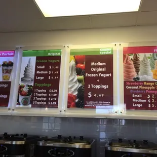 menus and prices on the wall