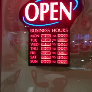 open business hours on display