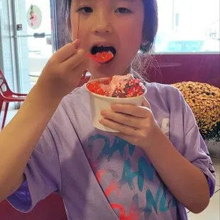 Happy yogurt customer.