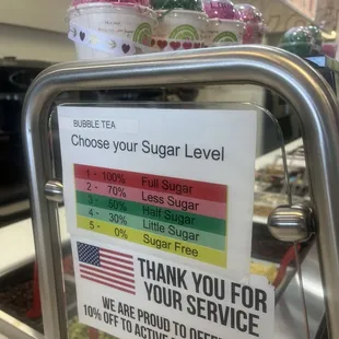 Choose your sugar level