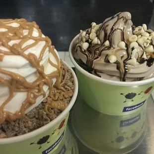 two cups of ice cream and chocolate