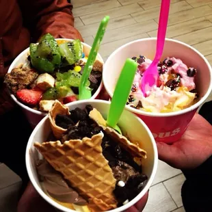 two bowls of ice cream and fruit