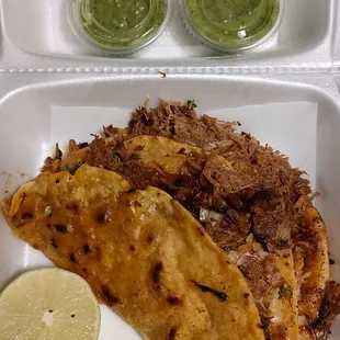 Quesabirrias and green sauce