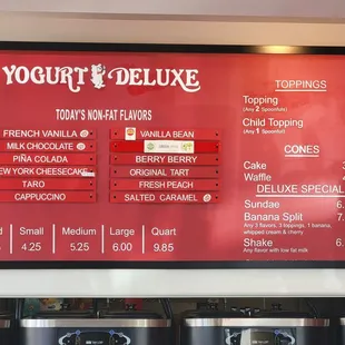 Menu with NF Flavors for the day and other items pricing. Ask for sample if not sure to commit to a flavor (4/13/22)