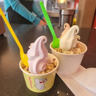 front $4.25 small Taro, back $5.25 med combo Piña Colada &amp; Fresh Peach. Nice &amp; creamy (4/13/22)