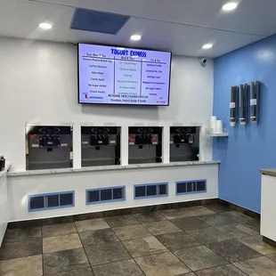 the counter area of a yogurt shop