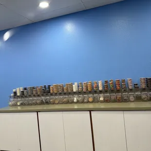 a display of yogurt flavors