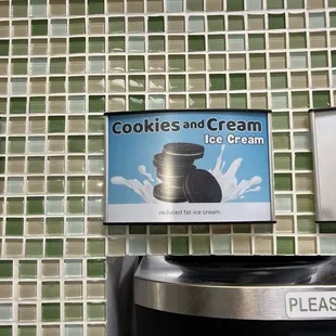 a sign for cookies and cream
