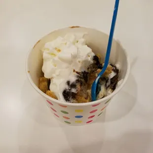 Cheesecake with cookie dough and fudge.