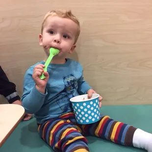 Our son enjoying his sugar free chocolate yogurt to celebrate his birthday! We always enjoy coming here for special memories