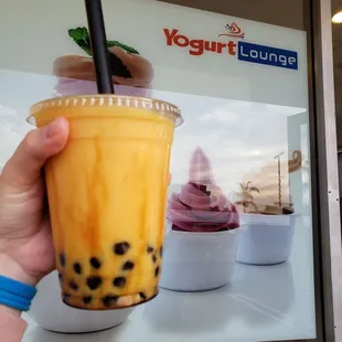 Mango boba milk tea