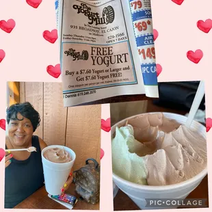 a woman holding a cup of ice cream