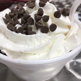 chocolate chips and whipped cream