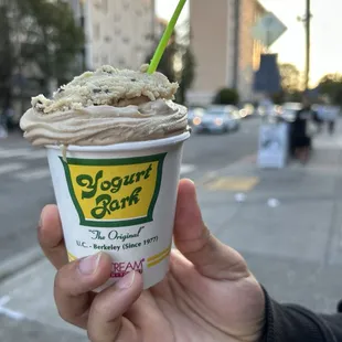 Cappuccino flavor with cookie dough topping
