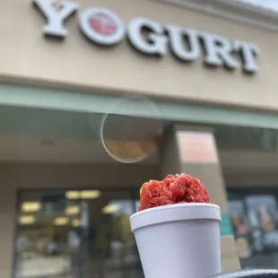 Yummy!! Cherry and Pineapple shaved ice over Dole Pineapple frozen yogurt!! Best!!