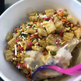 Silk almond milk ice cream with captain crunch and sprinkles