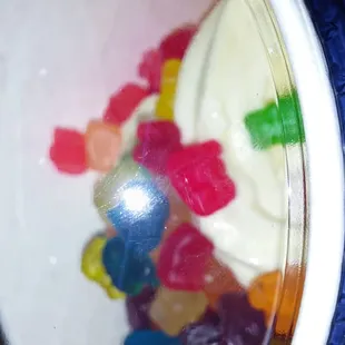 My daughter&apos;s vanilla yogurt with gummy bears. I not allowed any yogurt right now