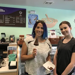 Azfoodie enjoying a chocolate dipped frozen cheesecake