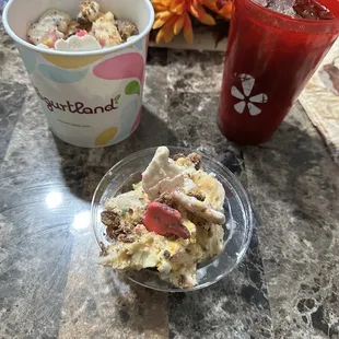 Absolutely delicious portion of their frozen yogurt with tasty toppings