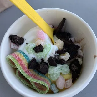 Plain tart, banana cream, chocolate ice cream, cherry chomp sorbet, honeydew