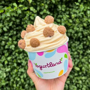 New Cinnamon Churro Cereal frozen yogurt is here this back to school season! Top it with limited time Chocolate Chip Cookie Bites Cereal.