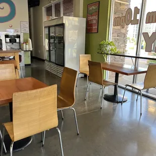 tables and chairs in a restaurant