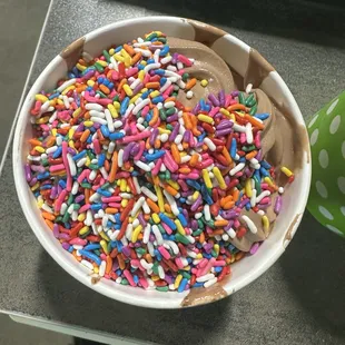 Chocolate with rainbow sprinkles