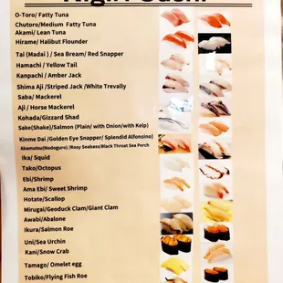 The Nigiri Sushi menu as of Feb. 18, 2022.